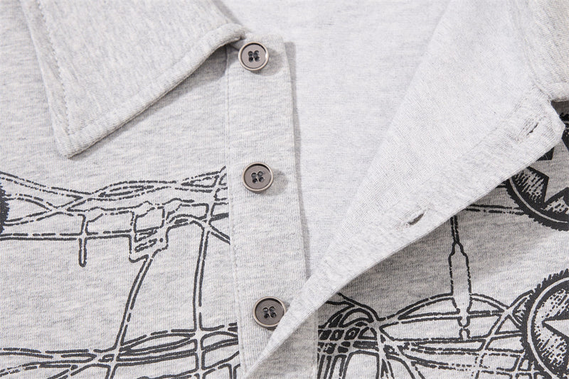 Long Sleeve Polo Shirt with Graffiti Star Print