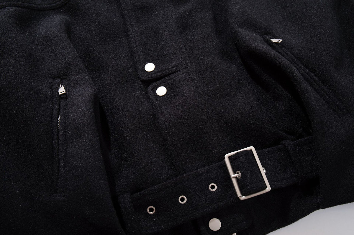 Oversized Wool-Blend Belted Bomber Jacket with Stand Collar