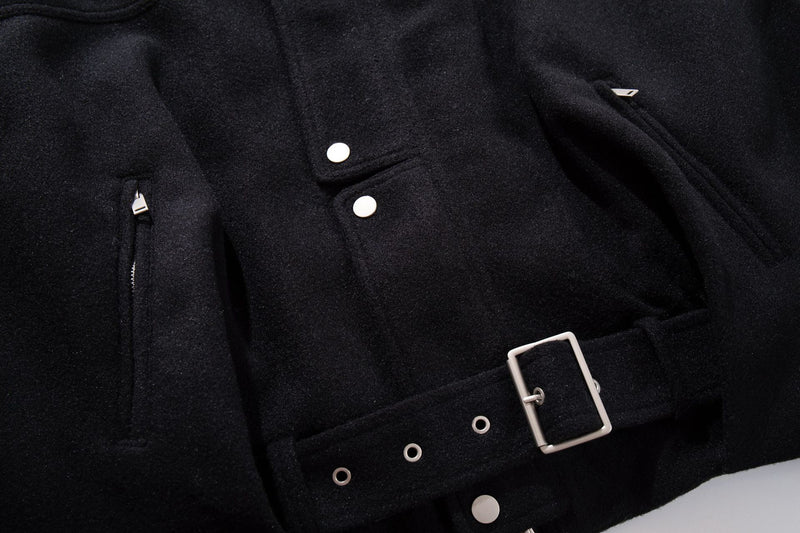 Oversized Wool-Blend Belted Bomber Jacket with Stand Collar