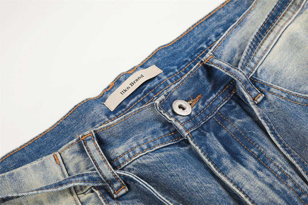 Wide-Leg Distressed Jeans – Gradient Washed Denim with Ripped Details