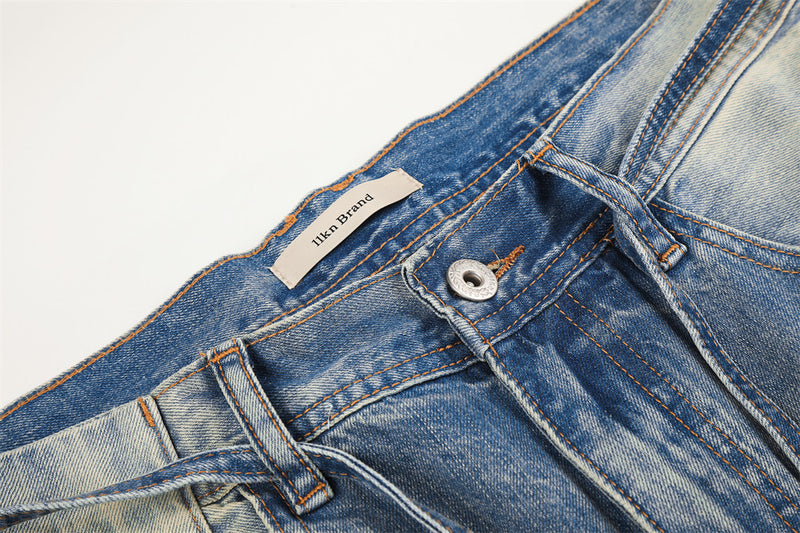 Wide-Leg Distressed Jeans – Gradient Washed Denim with Ripped Details
