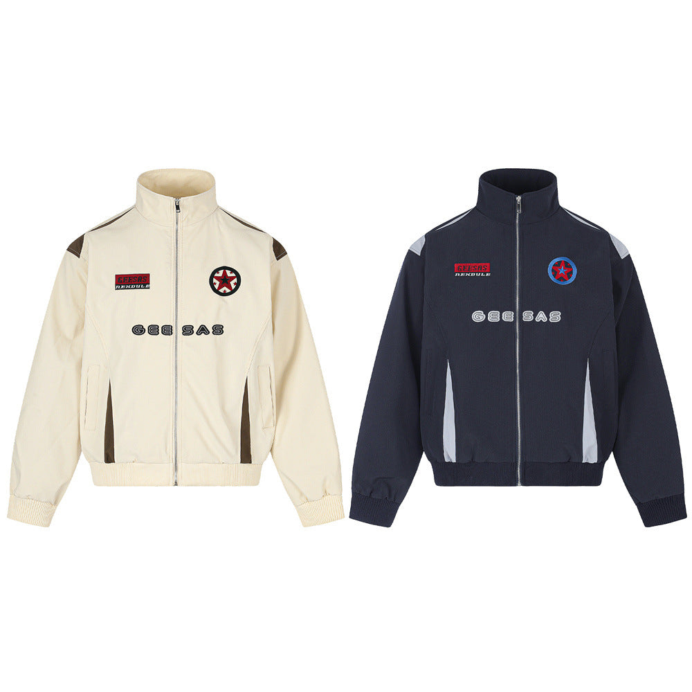 カラーブロックトラックスーツセット｜スタンドカラージップジャケット＆レタリング入りワイドレッグパンツ