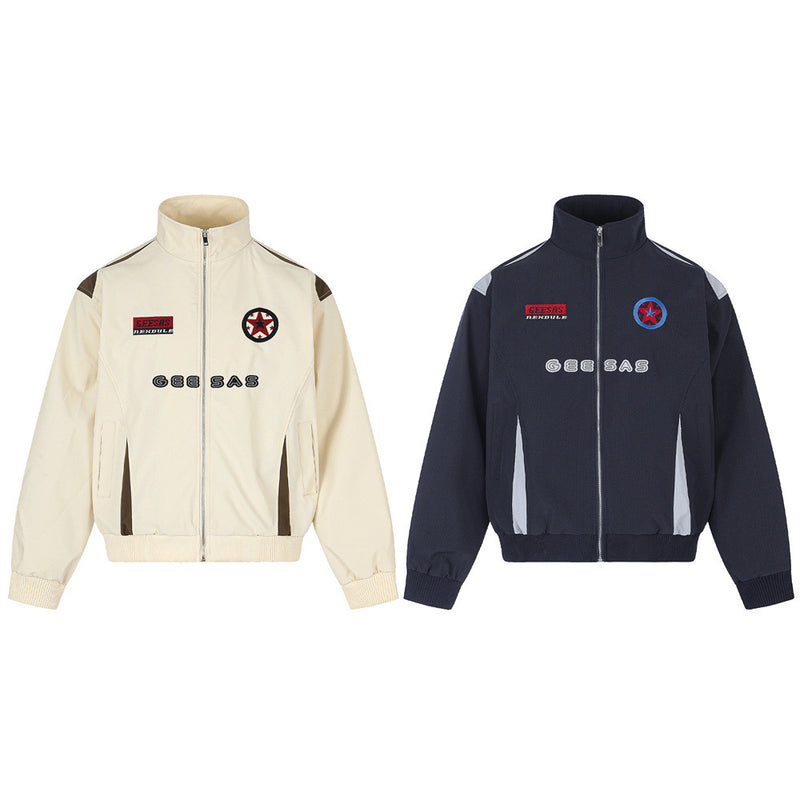 カラーブロックトラックスーツセット｜スタンドカラージップジャケット＆レタリング入りワイドレッグパンツ