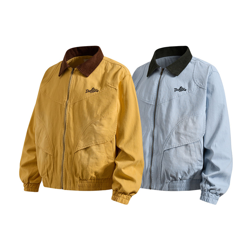 Retro American Washed Zip-Up Jacket with Corduroy Collar