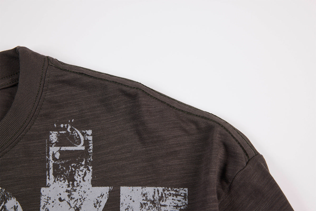 Long Sleeve Graffiti Cross Print Tee – Slub Cotton Crew Neck T-Shirt