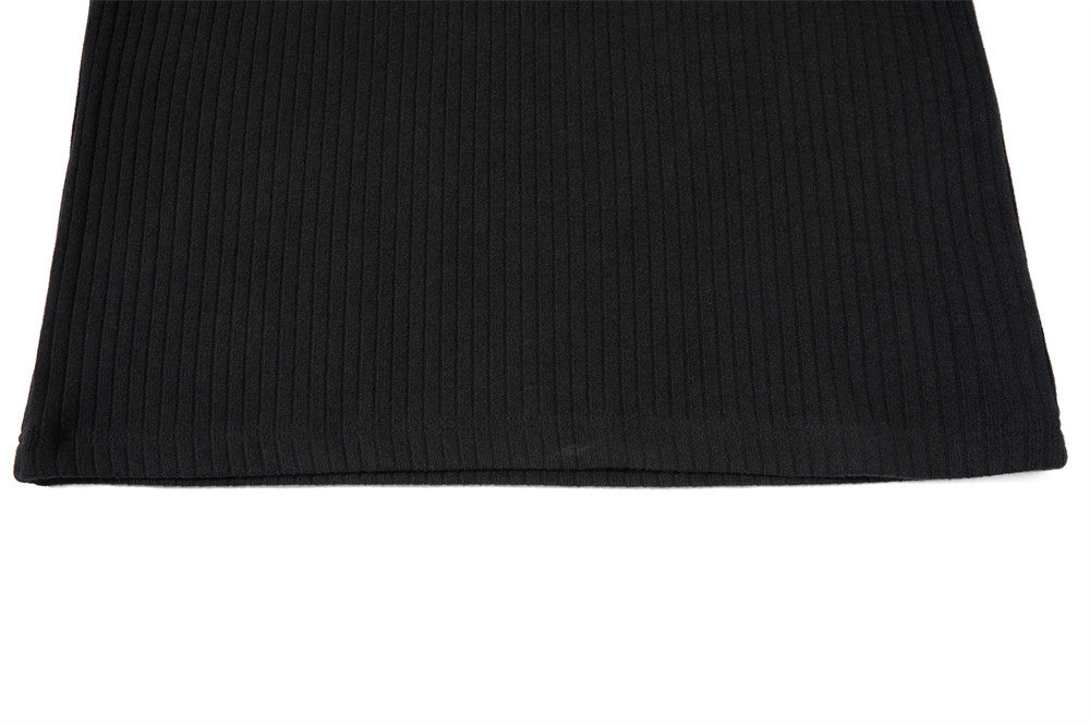 Men's Black Ribbed Long-Sleeve Sweatshirt with Distressed American Flag Graphic