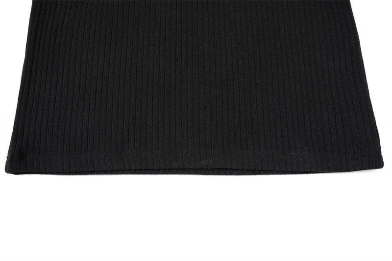 Men's Black Ribbed Long-Sleeve Sweatshirt with Distressed American Flag Graphic