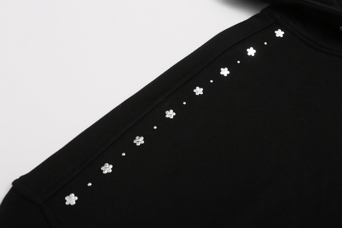 Zip-Up Hoodie with Star Studs & Decorative Drawstring, Oversized Fit