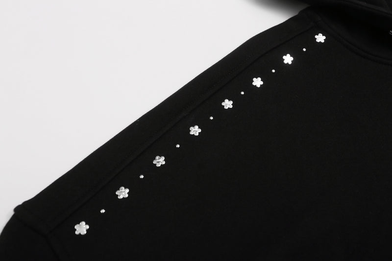 Zip-Up Hoodie with Star Studs & Decorative Drawstring, Oversized Fit