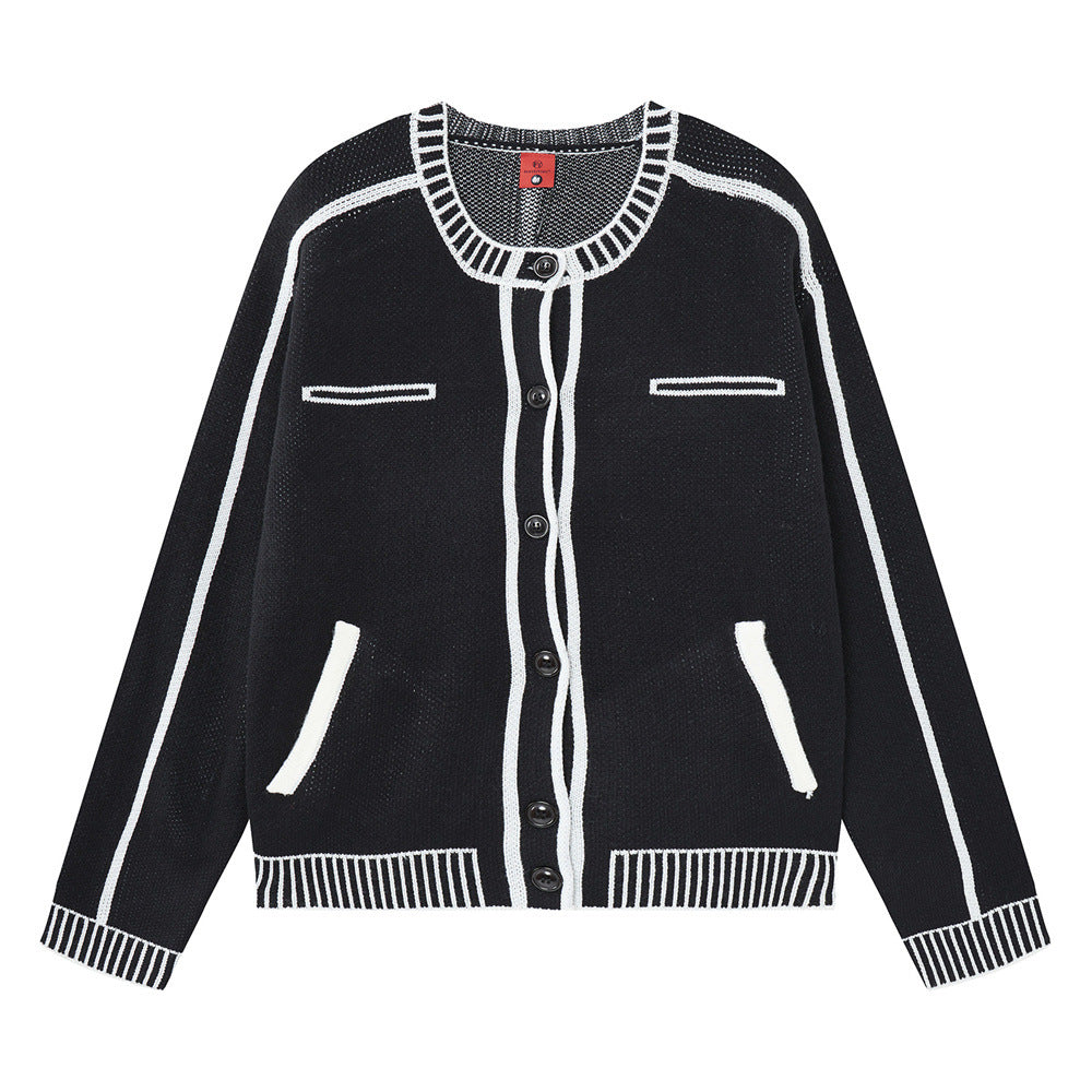 Men's Contrast Trim Knit Cardigan – Relaxed Fit Button-Up Sweater