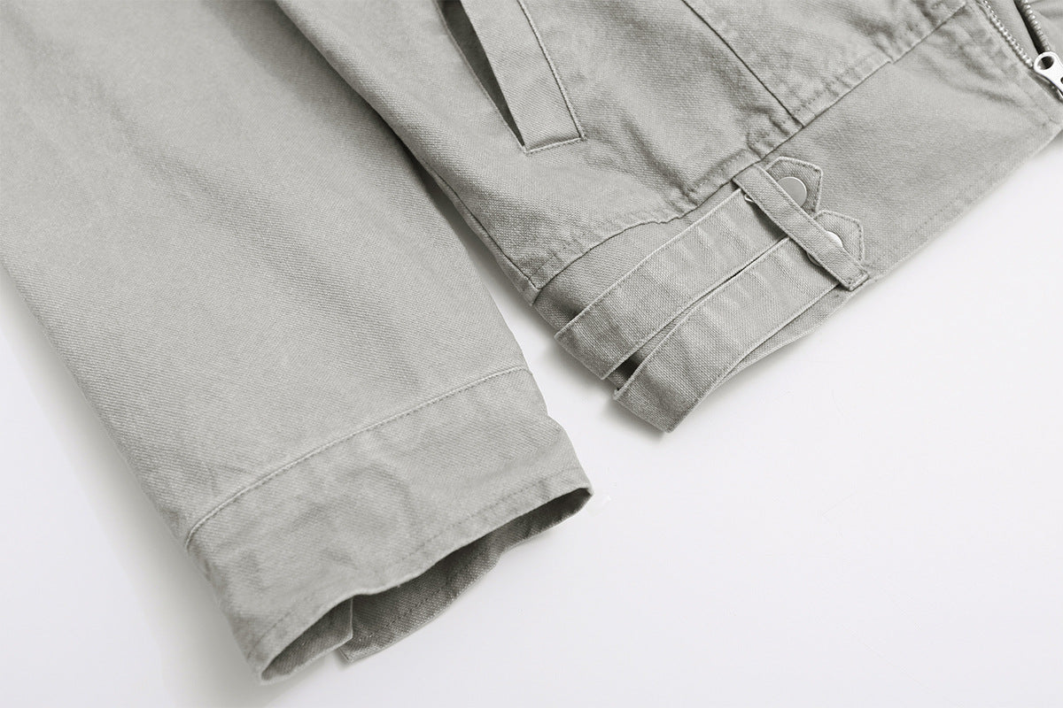Men's Washed Asymmetric-Zip Moto Jacket with Epaulettes