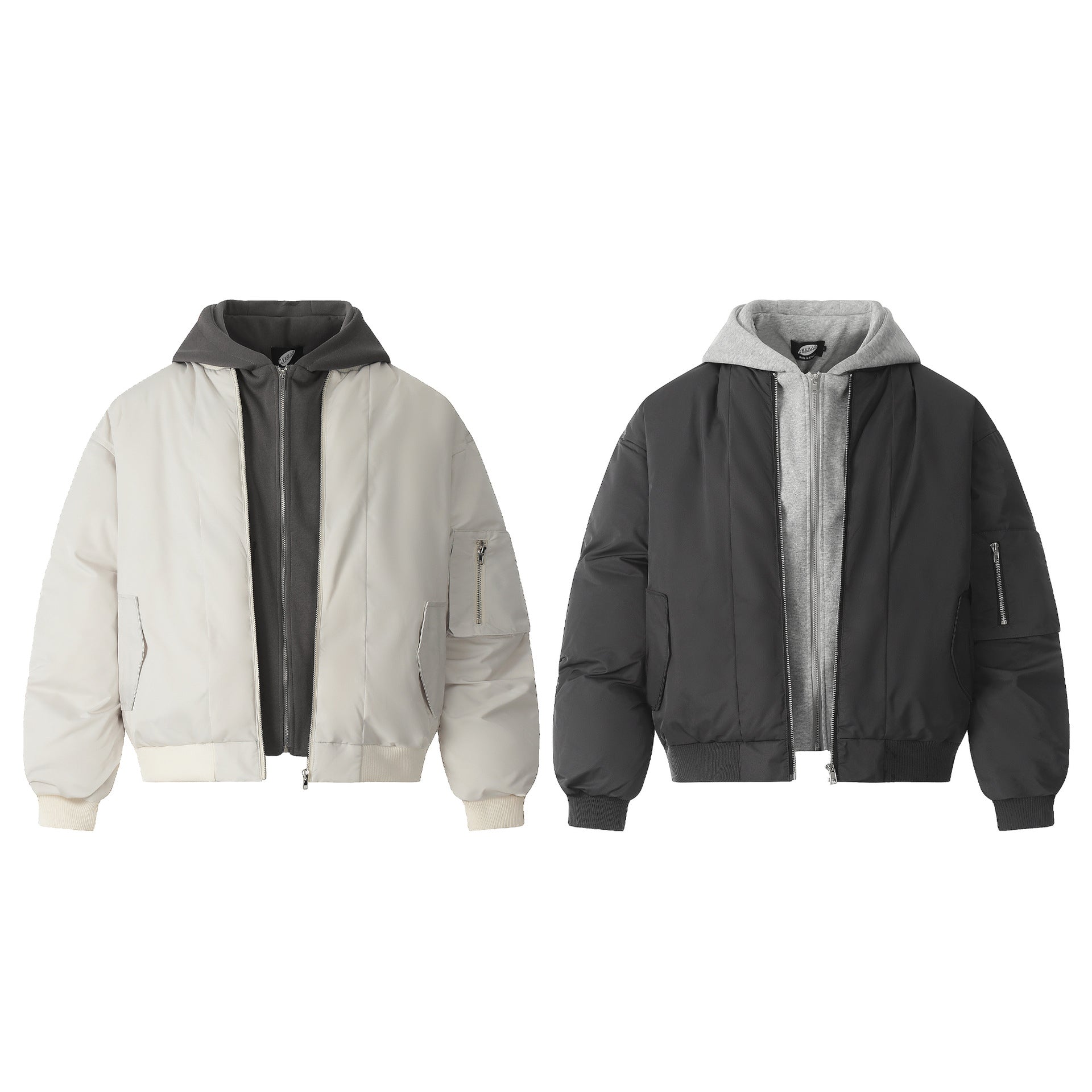 Chaqueta bomber con capucha extraíble y forro polar en capas – Abrigo acolchado de invierno