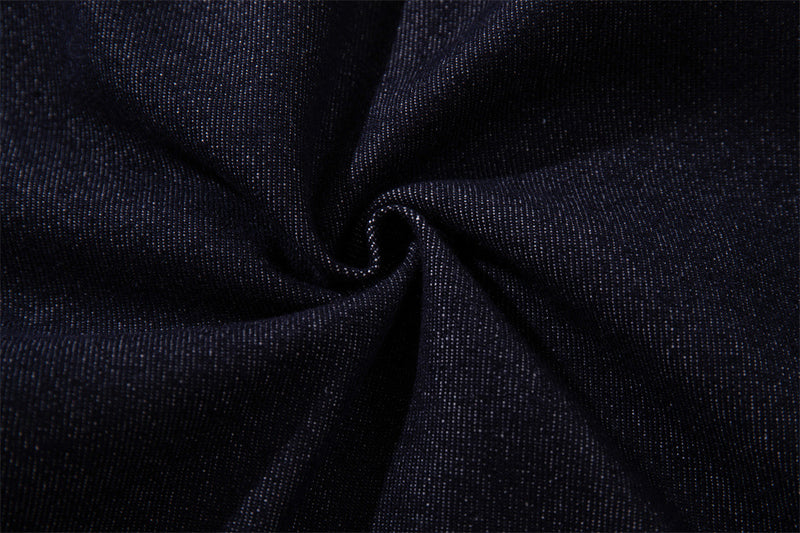Wide-Leg Jeans with Gothic Cross & Script Embroidery, Button Fly, Dark Indigo