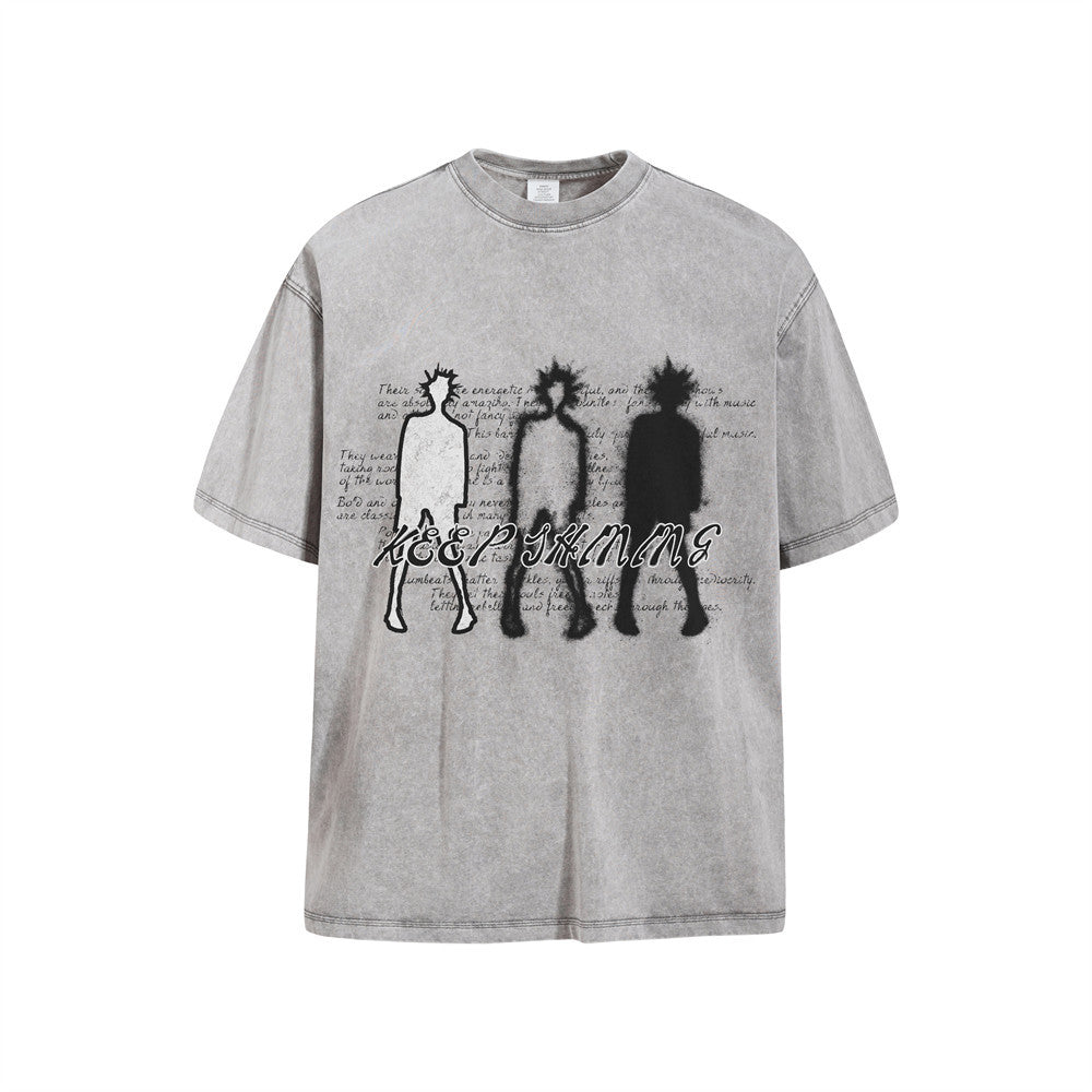 SEAKOFF Abstract Shadow Graphic Acid Wash Oversized T-Shirt
