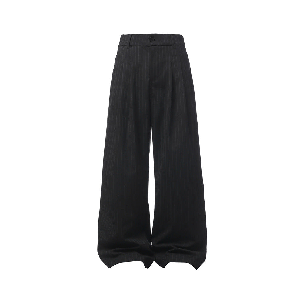 Pinstripe Wide-Leg Trousers – Double-Pleat High-Street Dress Pants