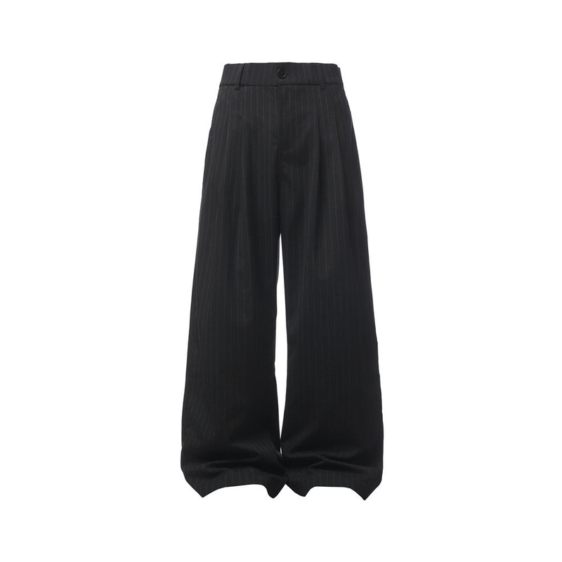 Pinstripe Wide-Leg Trousers – Double-Pleat High-Street Dress Pants