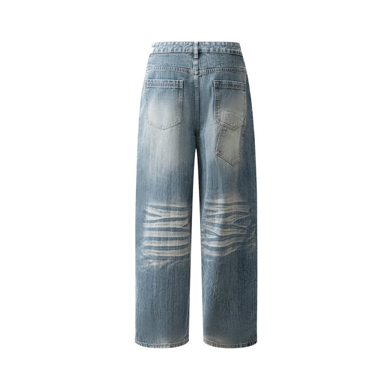 Light Blue Baggy Jeans Men – Vintage Wash Wide-Leg Denim with Punk Embroidery