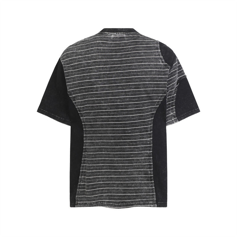 Irregular Patchwork Stripe Oversized T-Shirt | Vintage Acid Wash Retro Tee