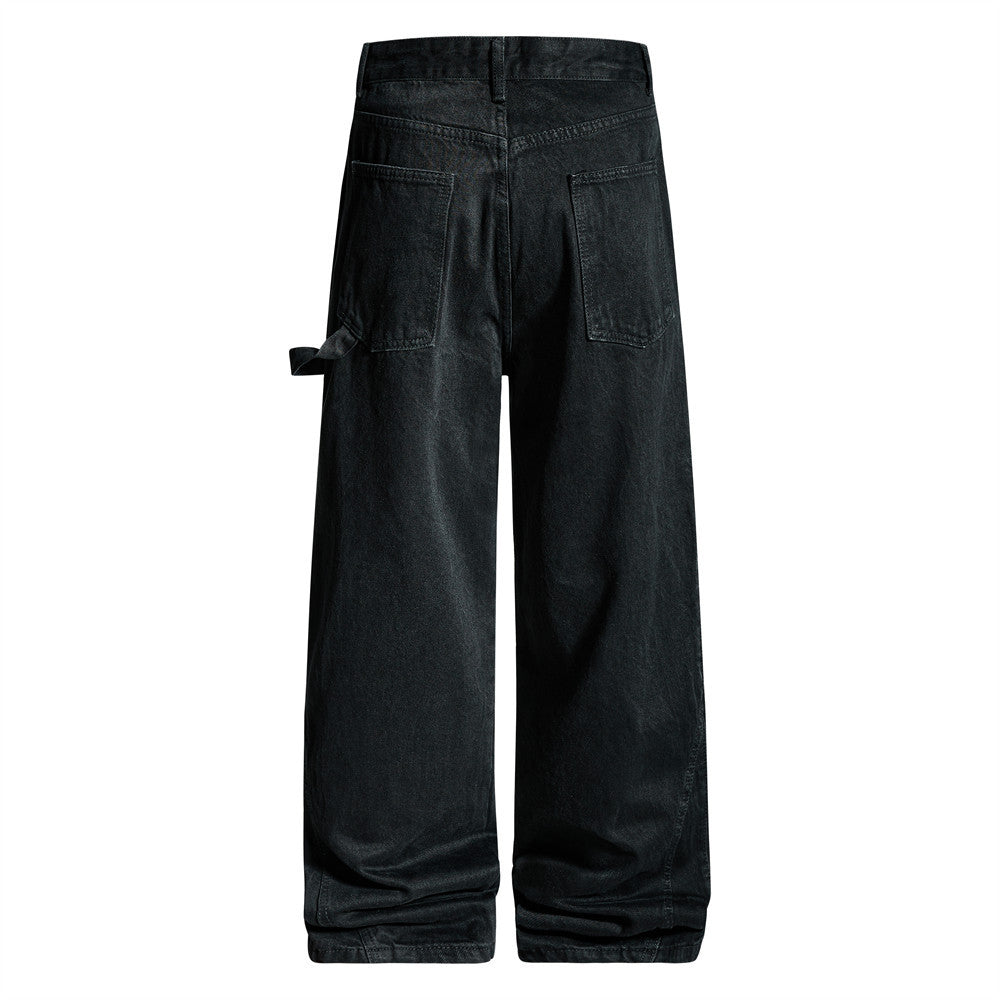 Wide-Leg-Carpenter-Jeans – Herrenjeans aus gewaschenem Denim mit asymmetrischer Knopfleiste und Utility-Details