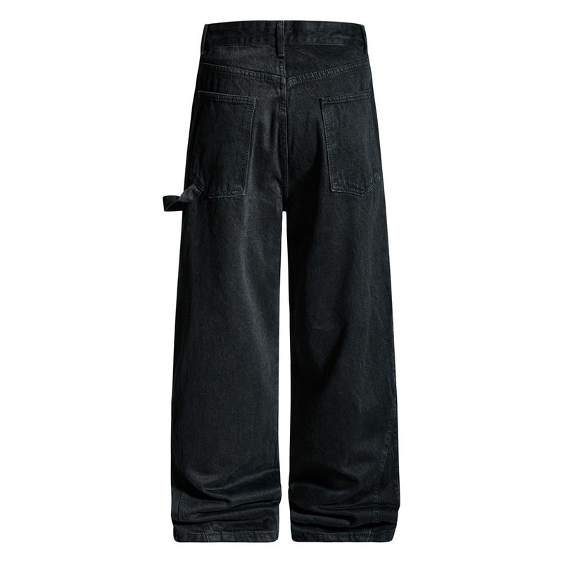 Wide-Leg-Carpenter-Jeans – Herrenjeans aus gewaschenem Denim mit asymmetrischer Knopfleiste und Utility-Details