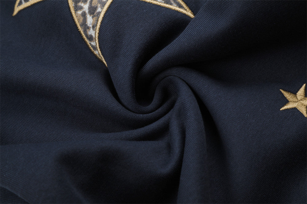 Wide Leg Star Patch Sweatpants with Leopard Print Waistband