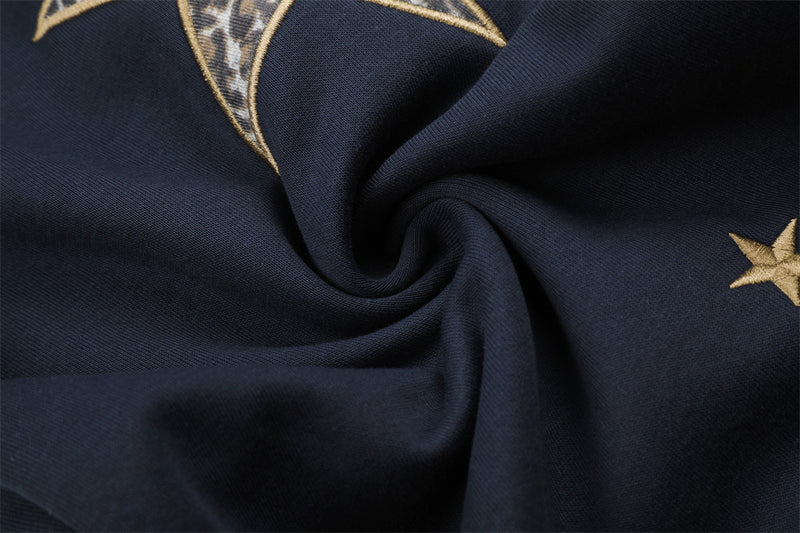 Wide Leg Star Patch Sweatpants with Leopard Print Waistband