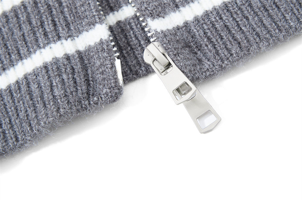 Men Zip Up Sweater Knit Polo Collar Cardigan – Relaxed Fit