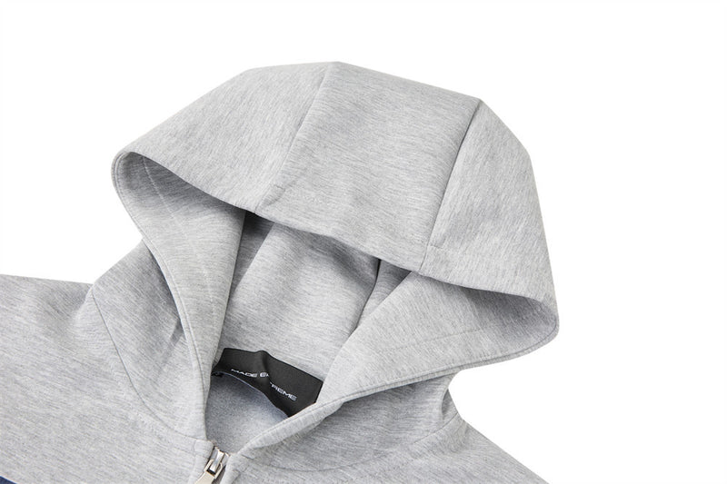 Men's Black Zip-Up Hoodie – Colorblock Graphic Streetwear Sweatshirt