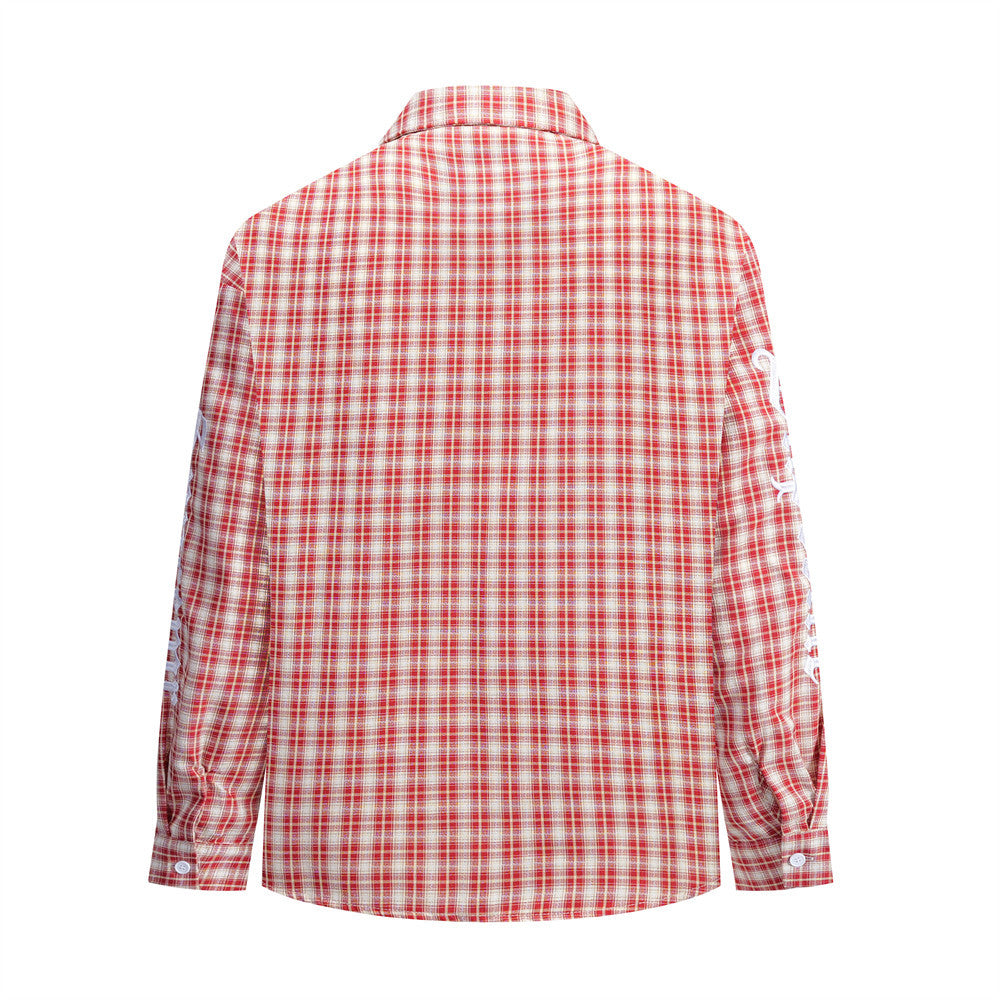 Embroidered Button Down Shirt – Men's Plaid Long Sleeve Gothic Logo Flannel