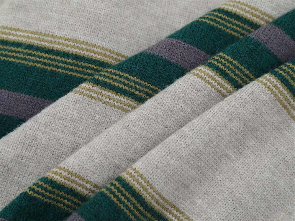 Striped Crew Neck Sweater – Relaxed Fit Color-Block Knit Pullover