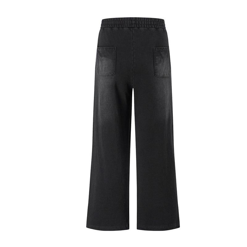 Pantalon de survêtement à jambes larges avec motif d’étoiles et de lettres, coupe décontractée délavée