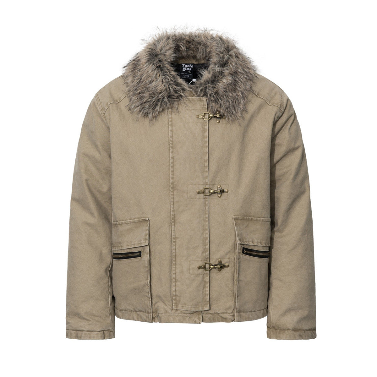Men's Faux Fur Collar Cotton Padded Jacket with Toggle Closures