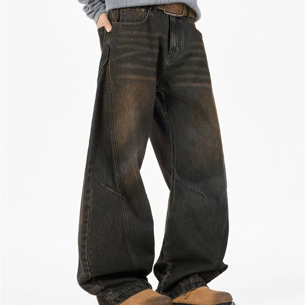 Baggy Jeans Men – Distressed Wide-Leg Barrel Fit with Deconstructed Seam Detail