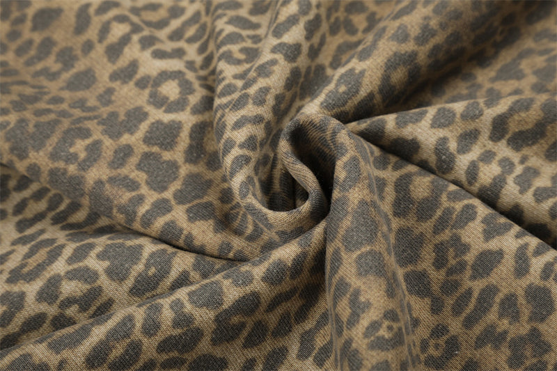 Leopard Print Zip-Up Hoodie with Distressed Letter Embroidery