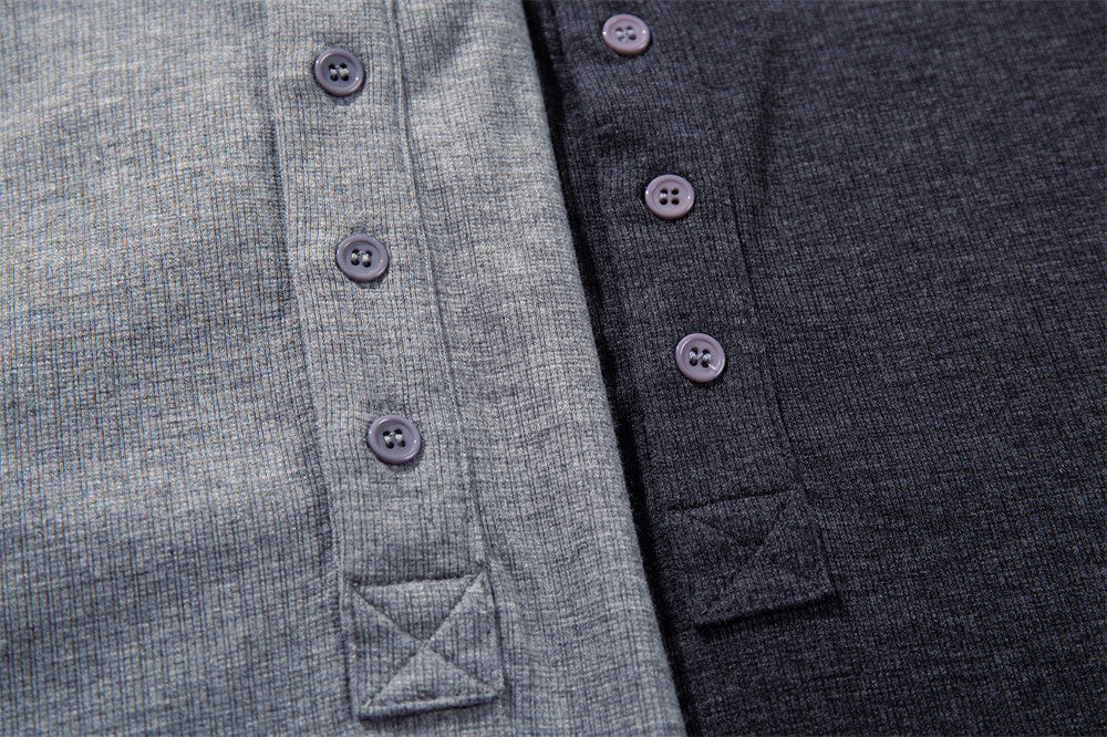 Henley Shirt Long Sleeve Men's Slim-Fit Stand Collar Button Placket Top