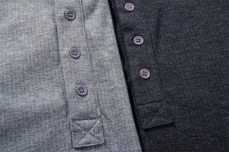 Henley Shirt Long Sleeve Men's Slim-Fit Stand Collar Button Placket Top