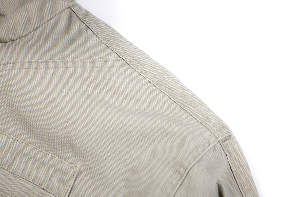 Metal Clasp Bomber Jacket – Washed Cotton Flight Jacket with Diagonal Buckle