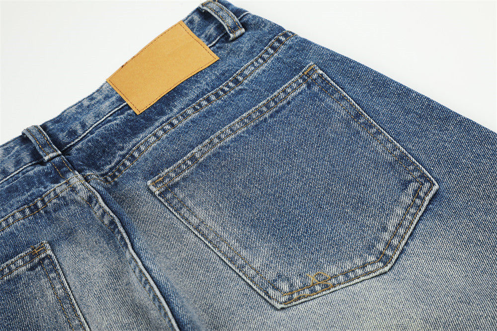 Jeans délavés usés à jambes larges – Denim vintage punk délavé pour homme