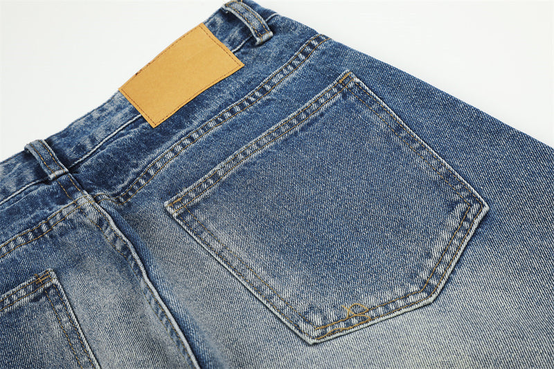 Jeans délavés usés à jambes larges – Denim vintage punk délavé pour homme