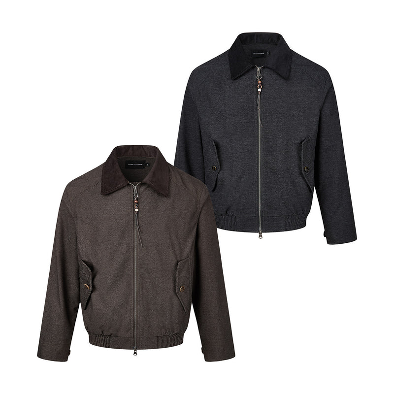 Men's Retro Harrington Jacket – Corduroy Collar, Full-Zip Bomber
