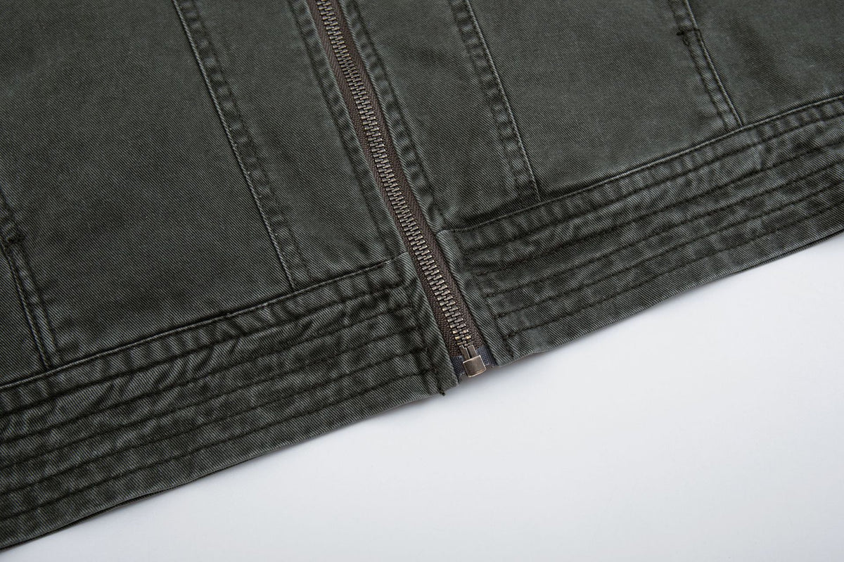 Men's Vintage Washed Moto Zip Jacket – Deconstructed Seam Detroit Style