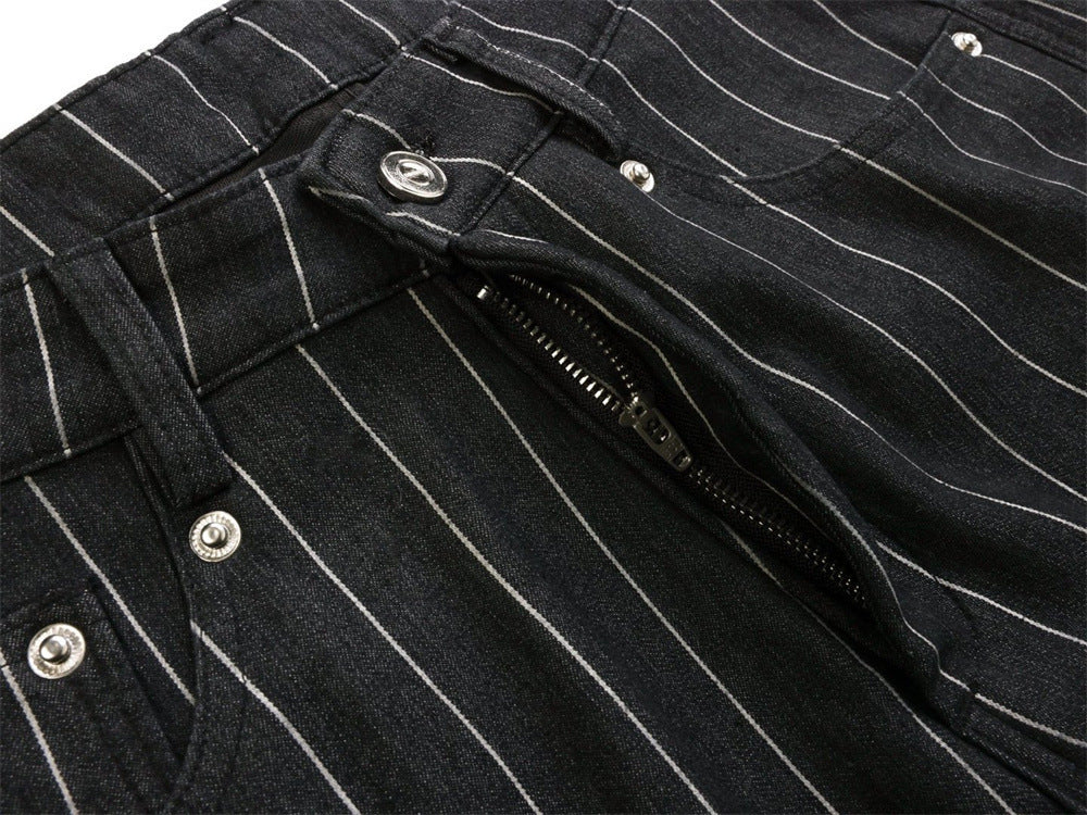Wide-Leg Pinstripe Cargo Pants – Oversized Silhouette with Irregular Pockets