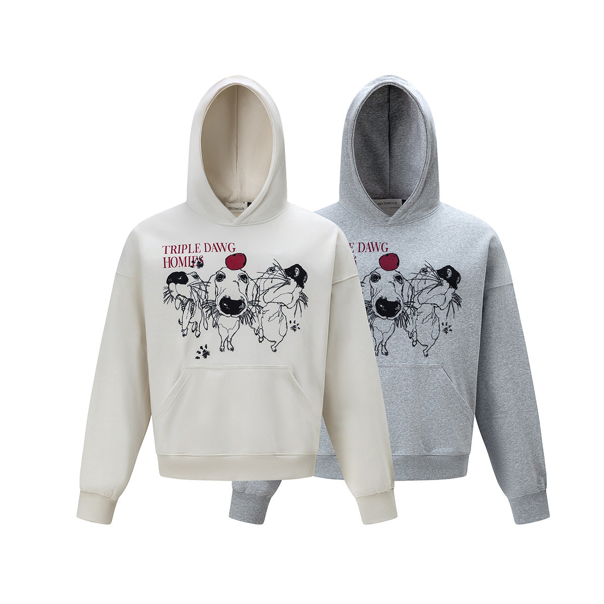 Triple Dawg Homies Graphic Hoodie – Oversized Streetwear Pullover