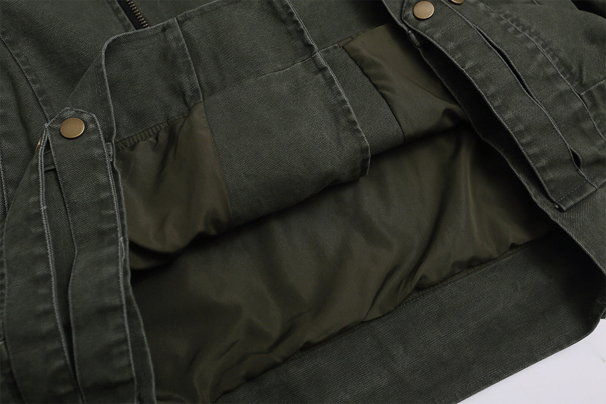 Men's Washed Asymmetric-Zip Moto Jacket with Epaulettes