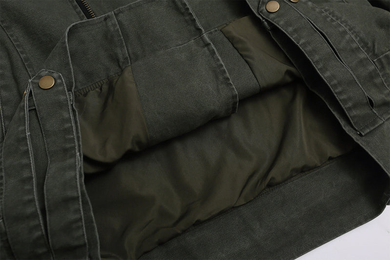Men's Washed Asymmetric-Zip Moto Jacket with Epaulettes