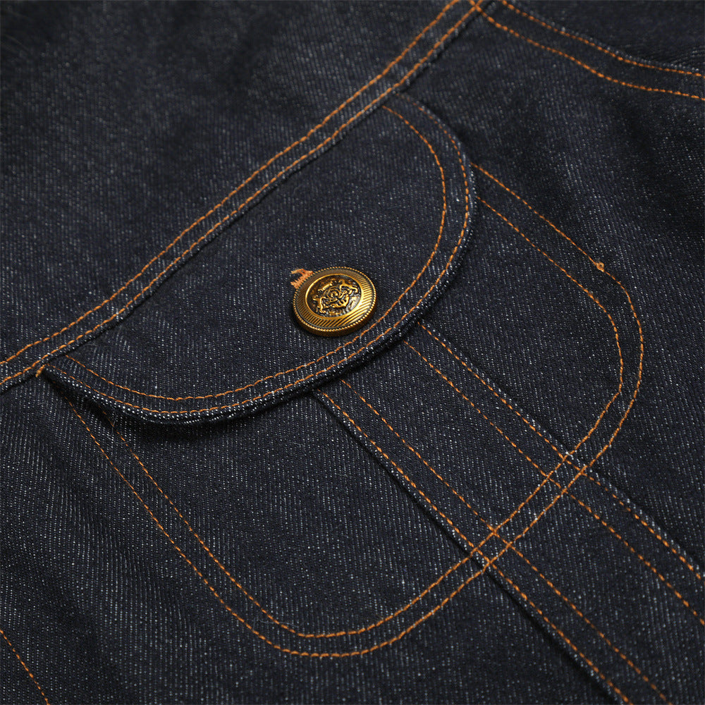 Dark Indigo Denim Jacket Men – Faux Fur Collar Sherpa-Lined Winter Trucker Coat