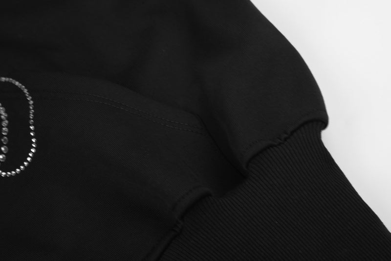Hoodie zippé court à strass et motif arabesque – Noir