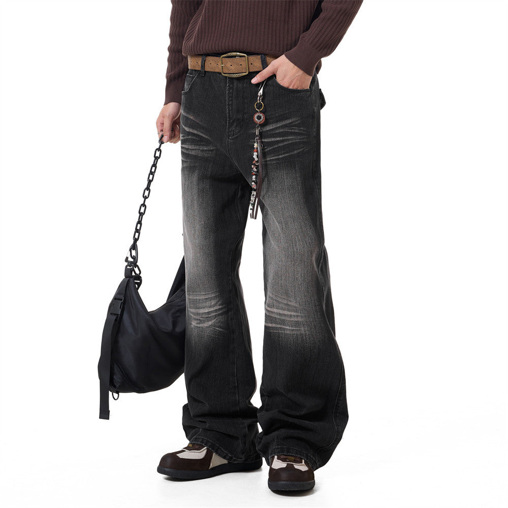 Men's Washed Distressed Flare Jeans – Wide Leg Relaxed Fit Denim