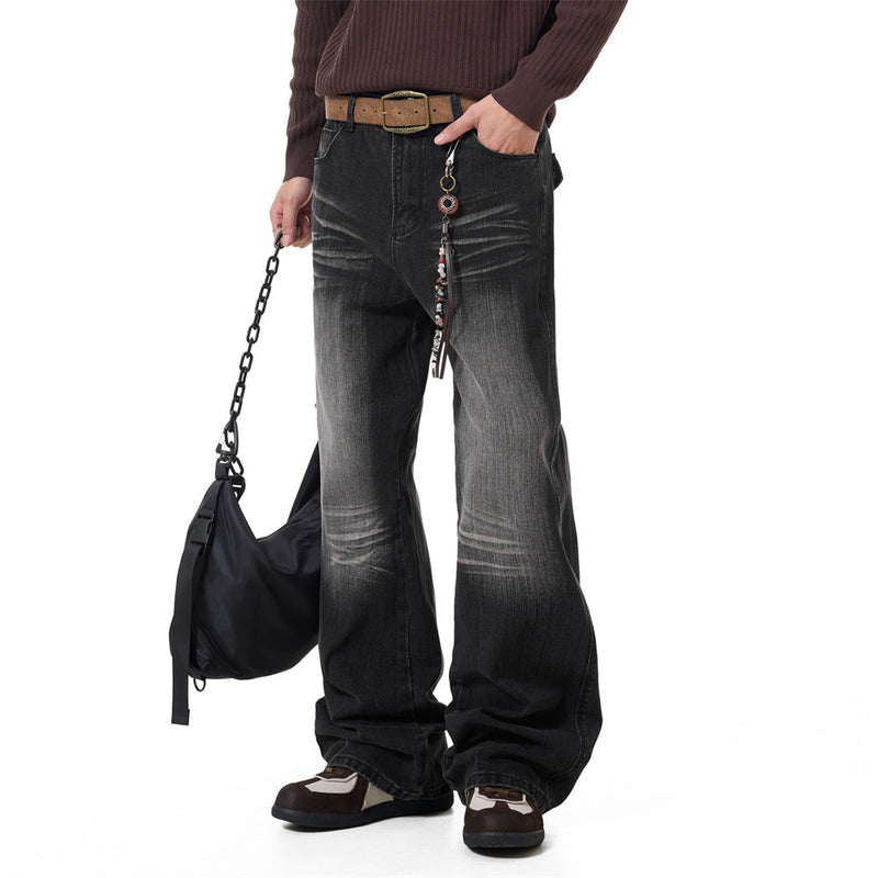 Men's Washed Distressed Flare Jeans – Wide Leg Relaxed Fit Denim