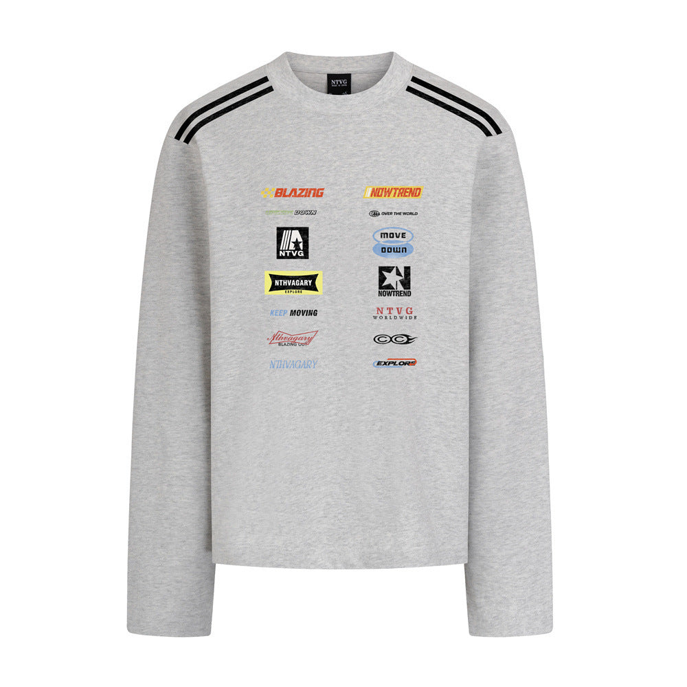 Racing Logo Print Long Sleeve T-Shirt – Relaxed Fit Crewneck with Stripe
